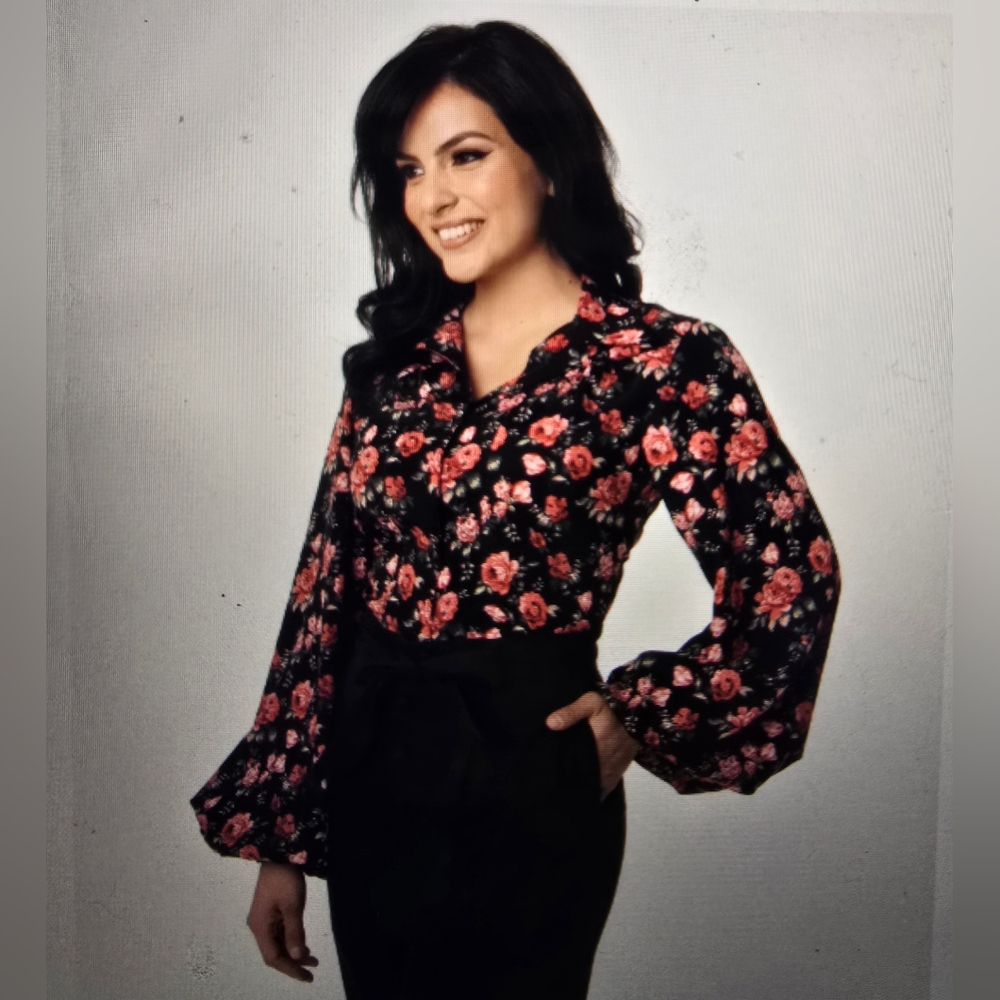Unique Vintage 1940s Black & Red Floral Francesca Blouse